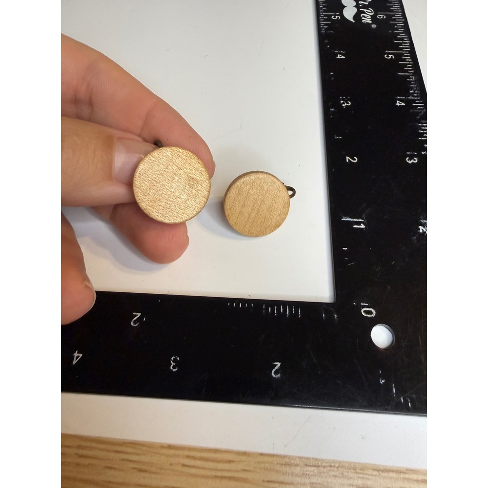 Vintage Natural Wood Disc Clip On Earrings Minimalist Boho Tan Button Earrings